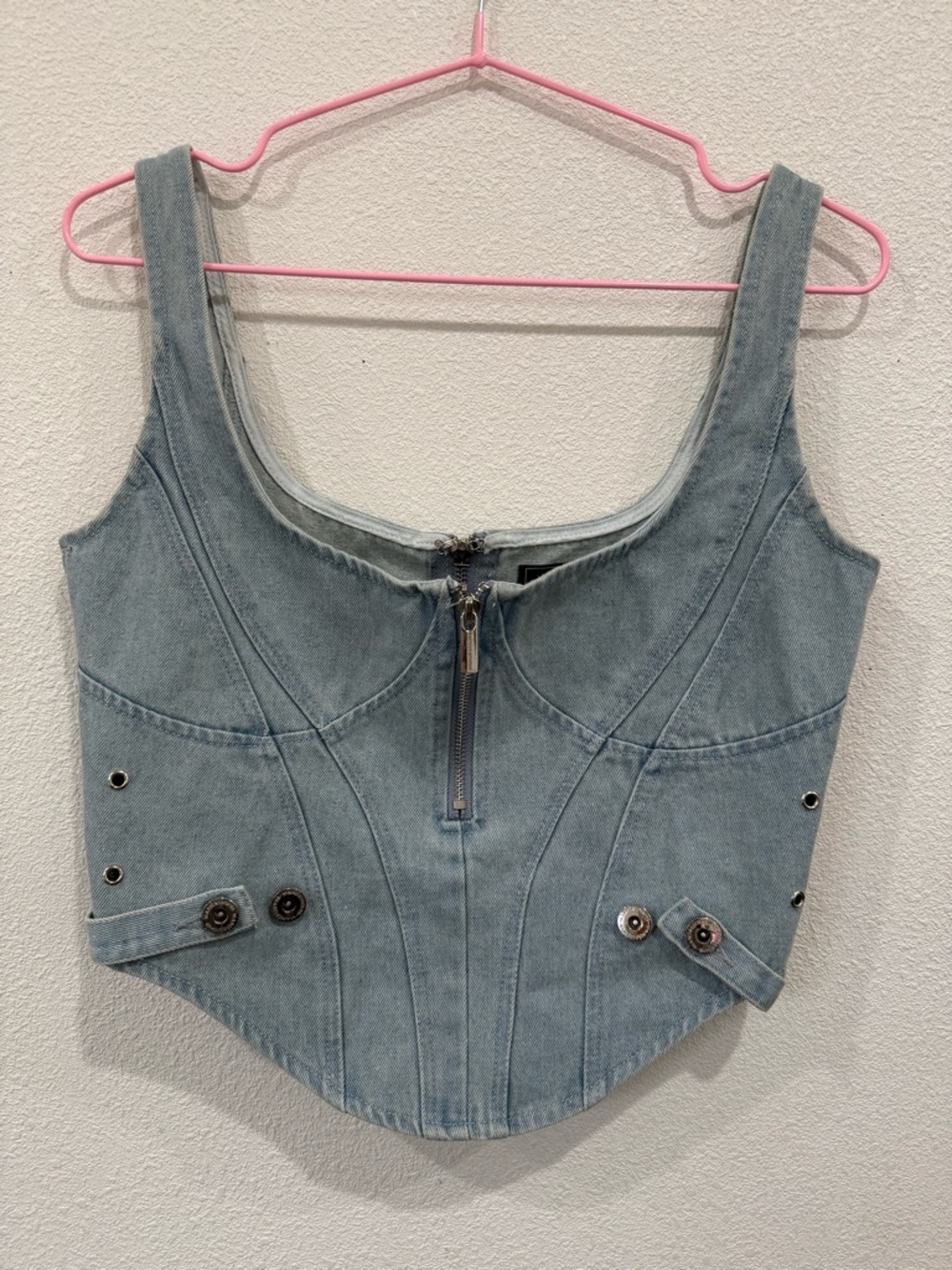 Manière De Voir Denim Corset Top Zip Front Bustier Blue Size 10 - Picture 2 of 9